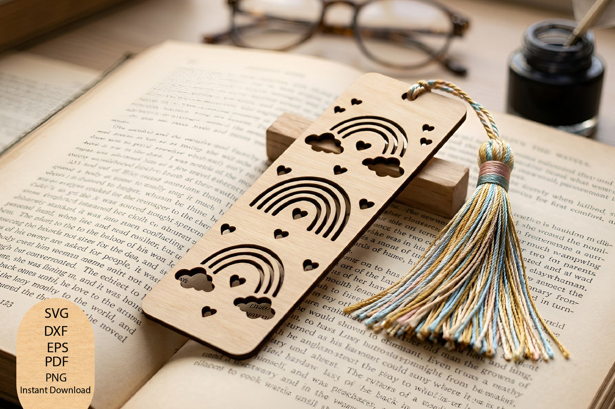 Rainbow Bookmark Laser Cut SVG, Rainbow Bookmark Cut File, Colorful Bookmark SVG, Reading Gift Laser Cut Design