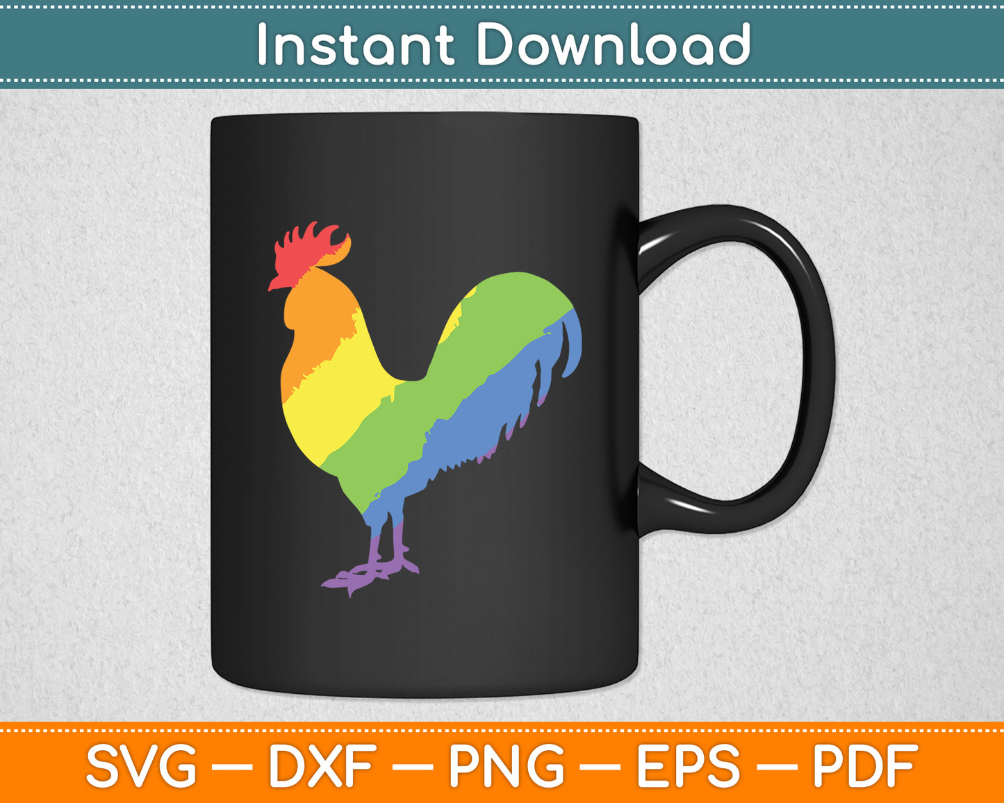 Rainbow Rooster Gay Pride Colorful Cock Svg Png Dxf Digital Cutting File