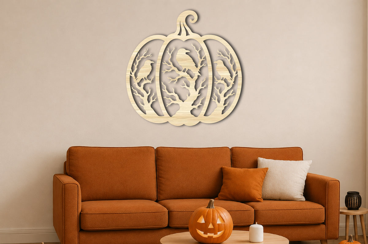 Raven Pumpkin Halloween SVG | Gothic Crow Laser Cut SVG