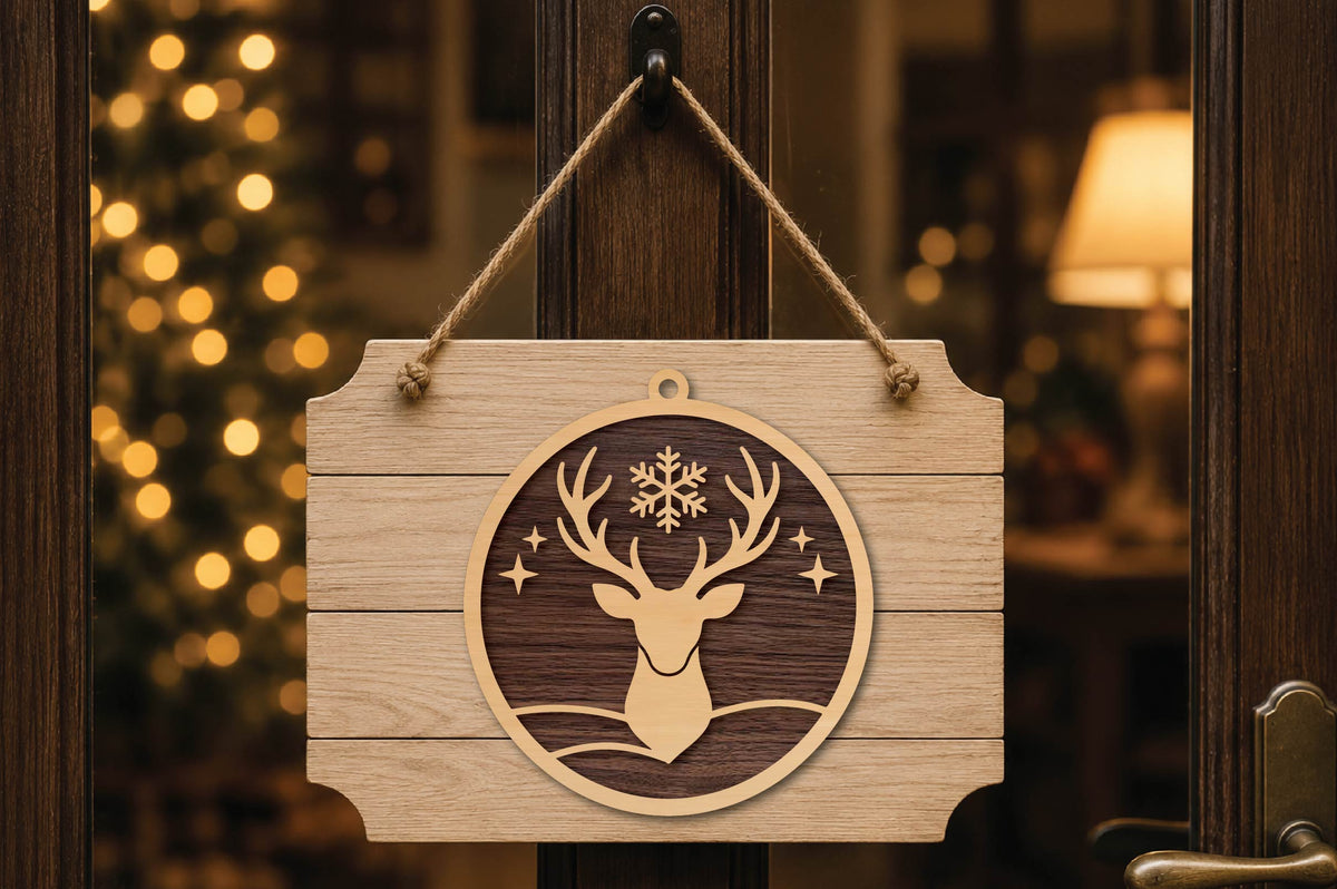 Reindeer Head Christmas Ornament Laser Cut SVG, Deer Christmas Ornament Cut File