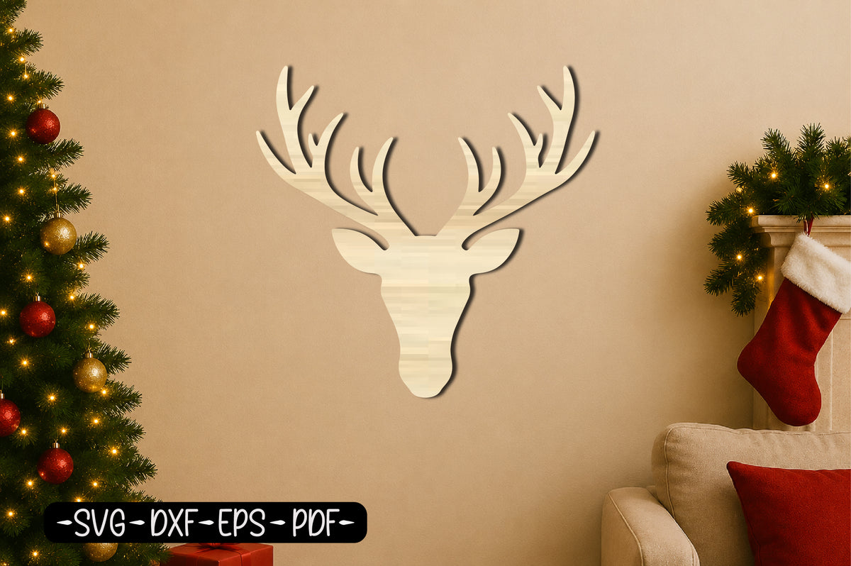 Reindeer Head Laser Cut SVG | Christmas Reindeer SVG Design
