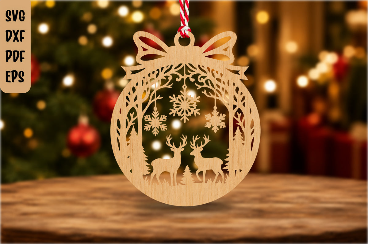 Christmas Reindeer Ornament Laser Cut SVG DXF Bundle