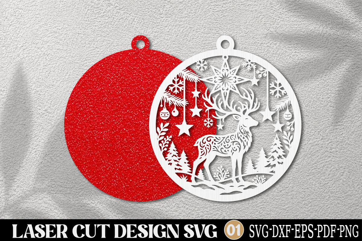 Reindeer Snowflake Laser Cut SVG | Christmas Reindeer Ornament SVG Design