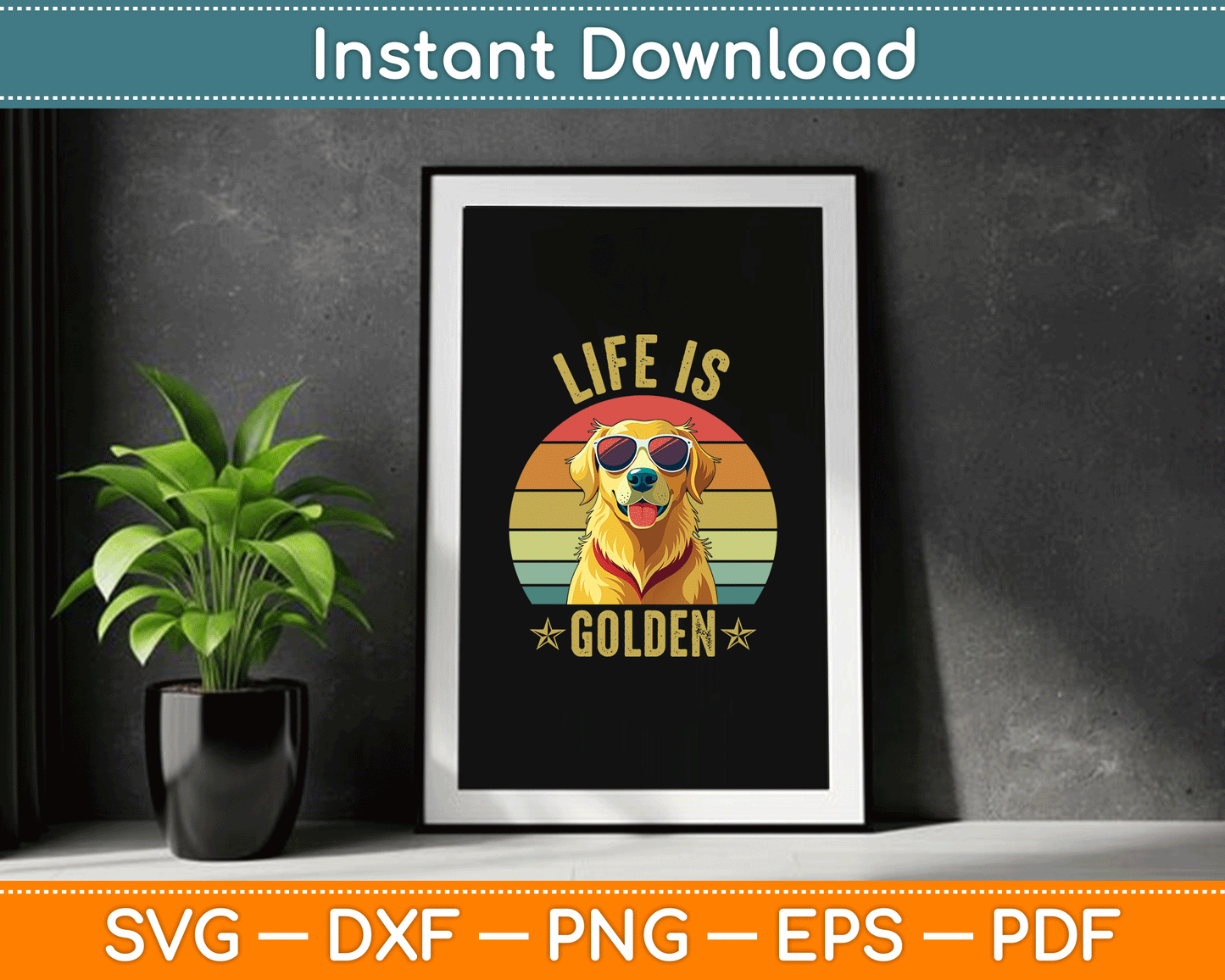 Retro Golden Retriever Funny Dog SVG Digital Cutting File