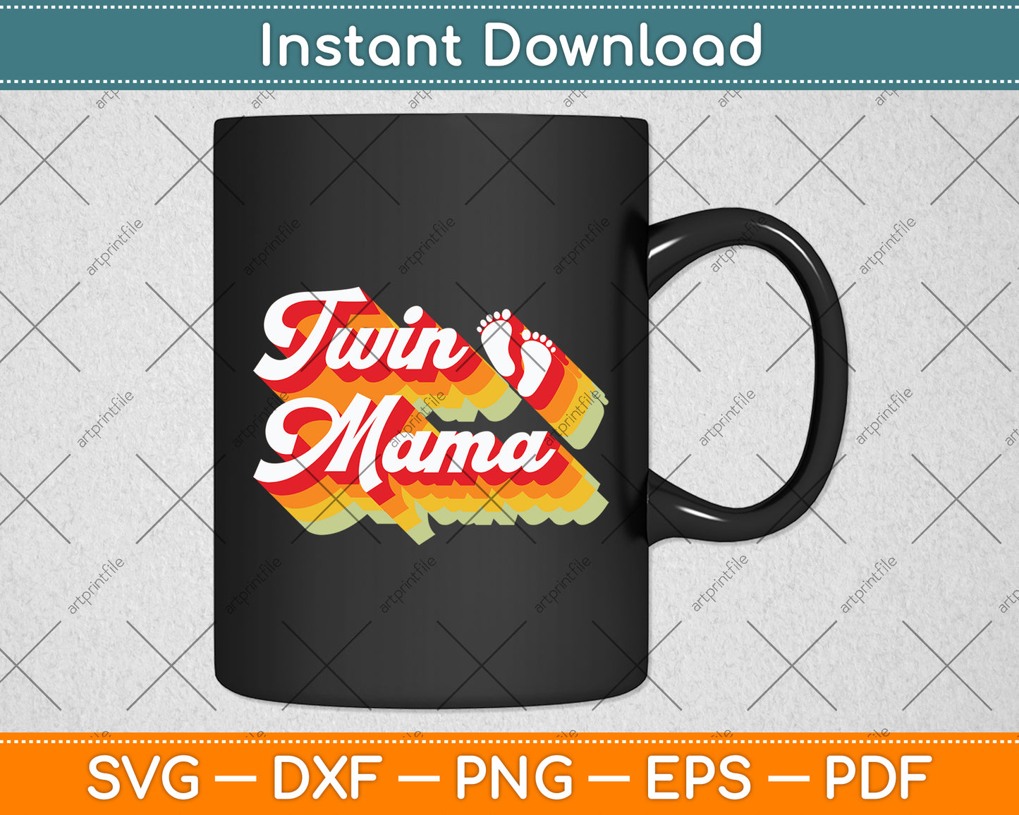 Retro Groovy Twin Mama Mothers Day Svg Digital Cutting File