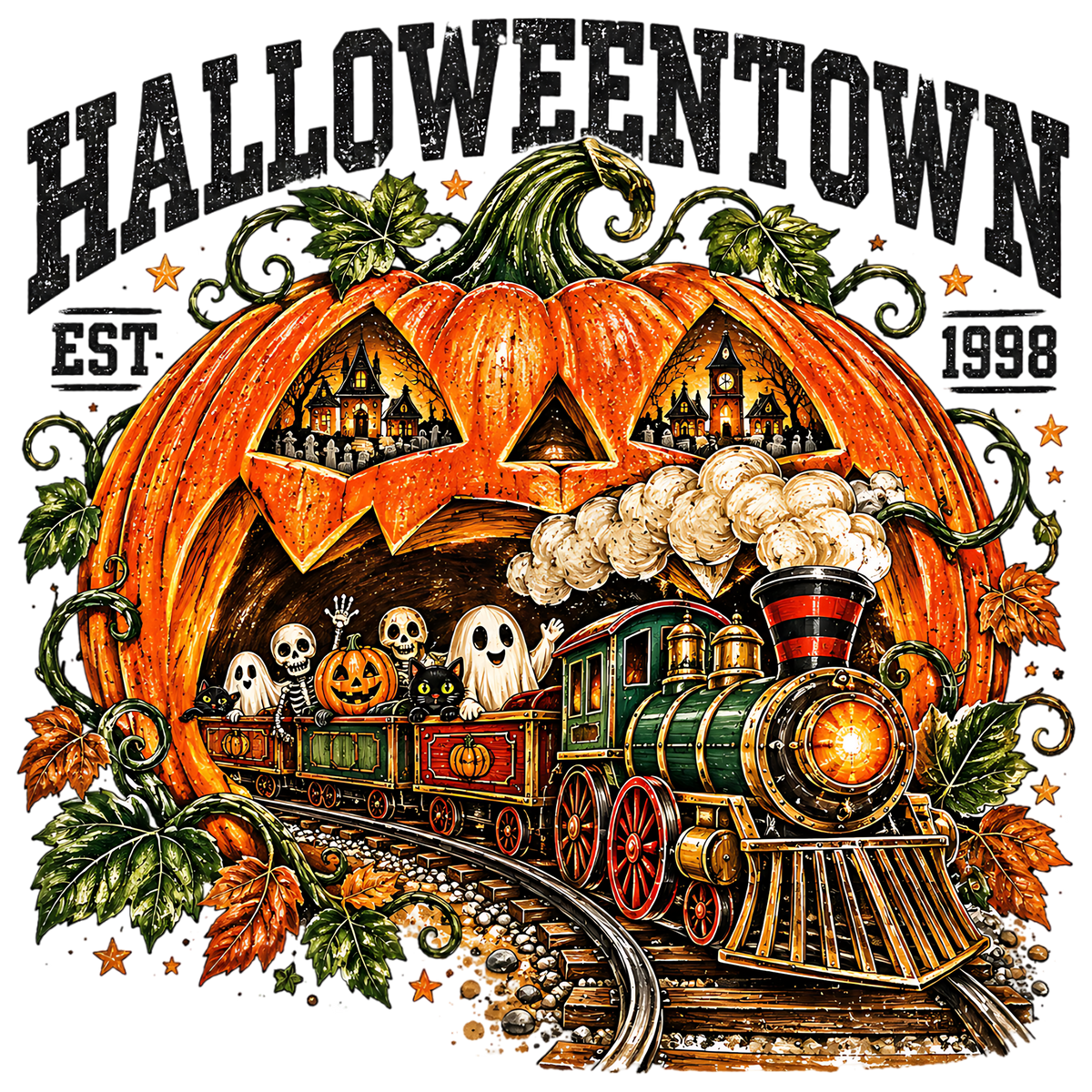 Retro Halloween Pumpkin Train PNG