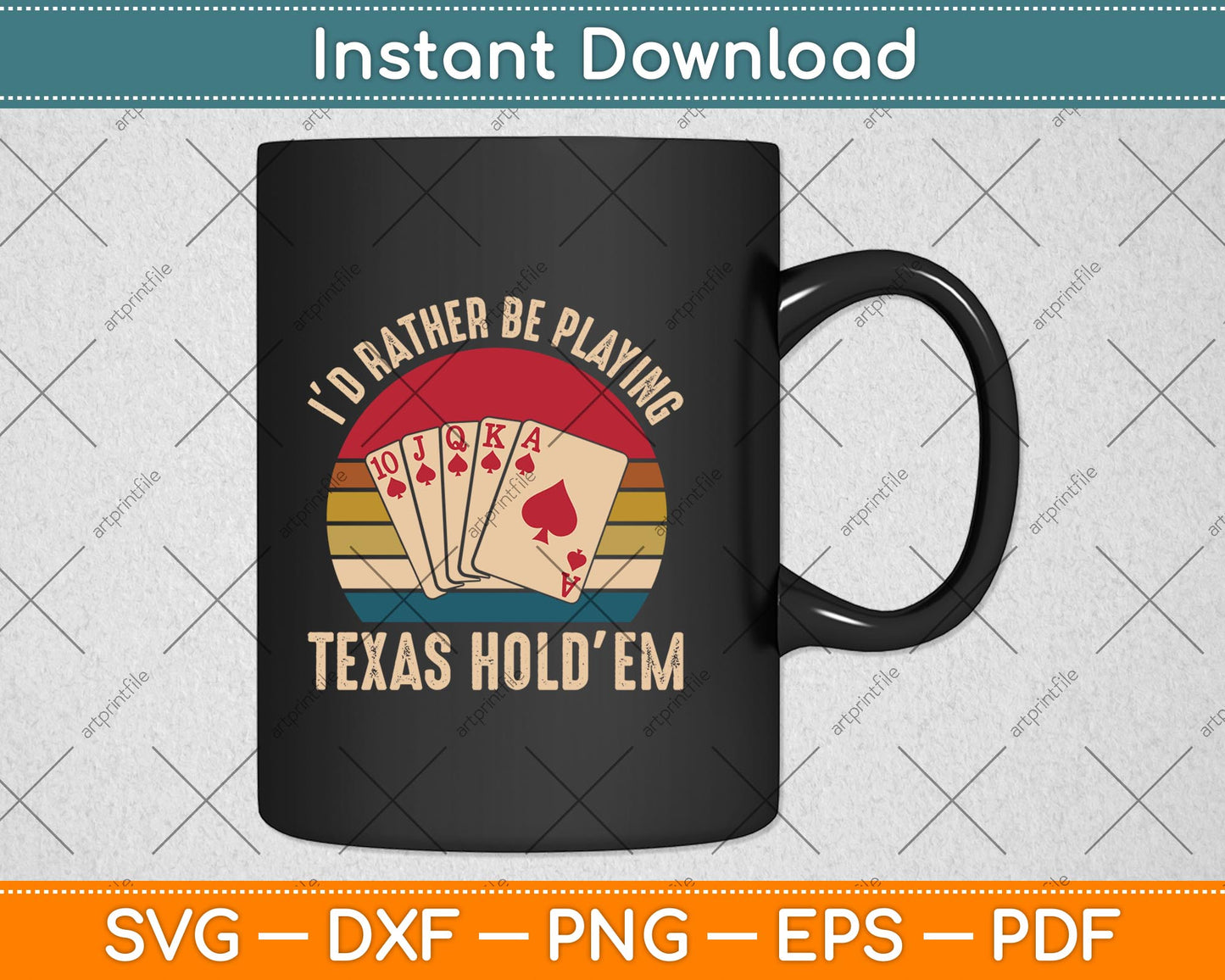 Retro Poker Player Texas Hold'em Poker Game Royal Flush Svg Digital Cutting File