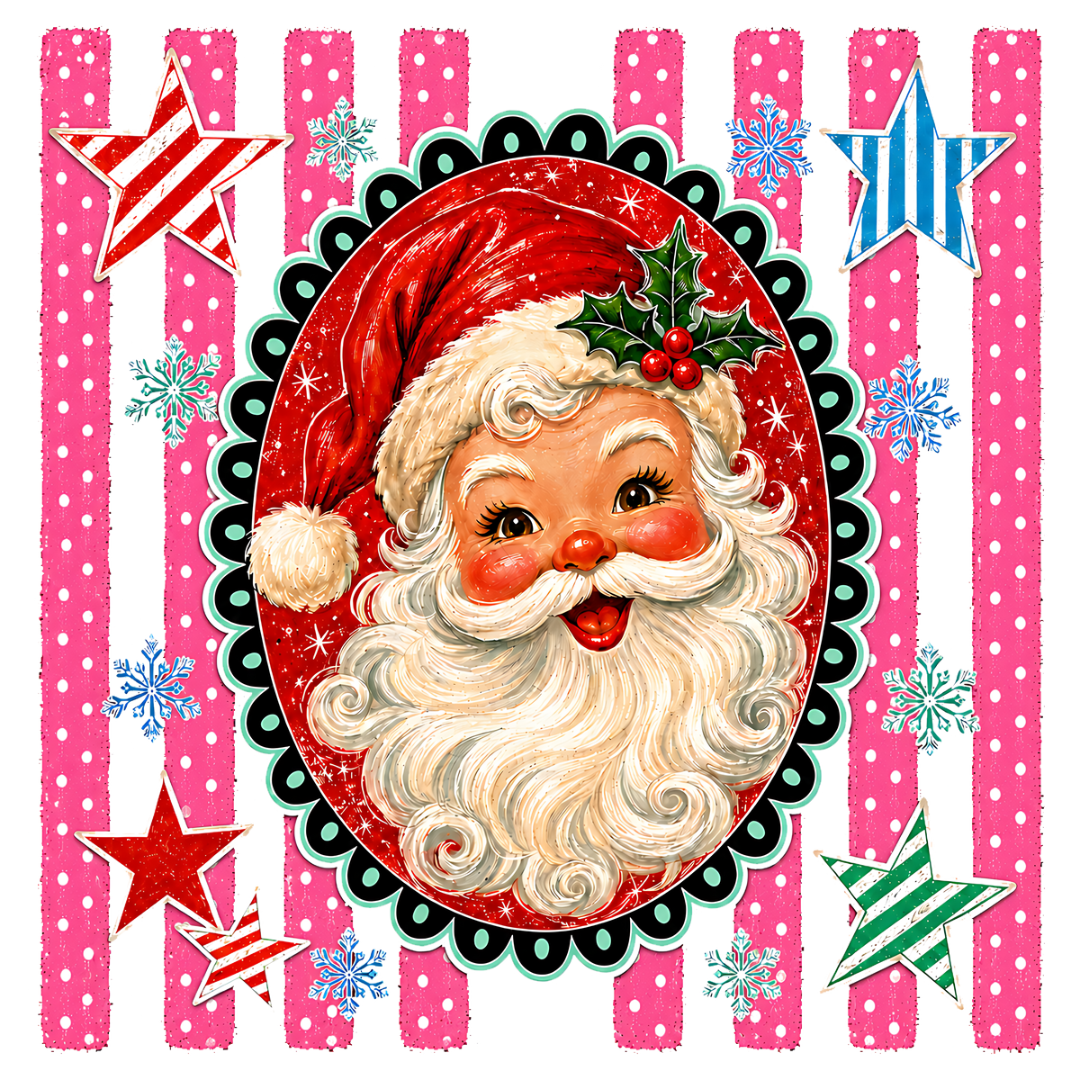 Retro Santa Portrait Christmas PNG