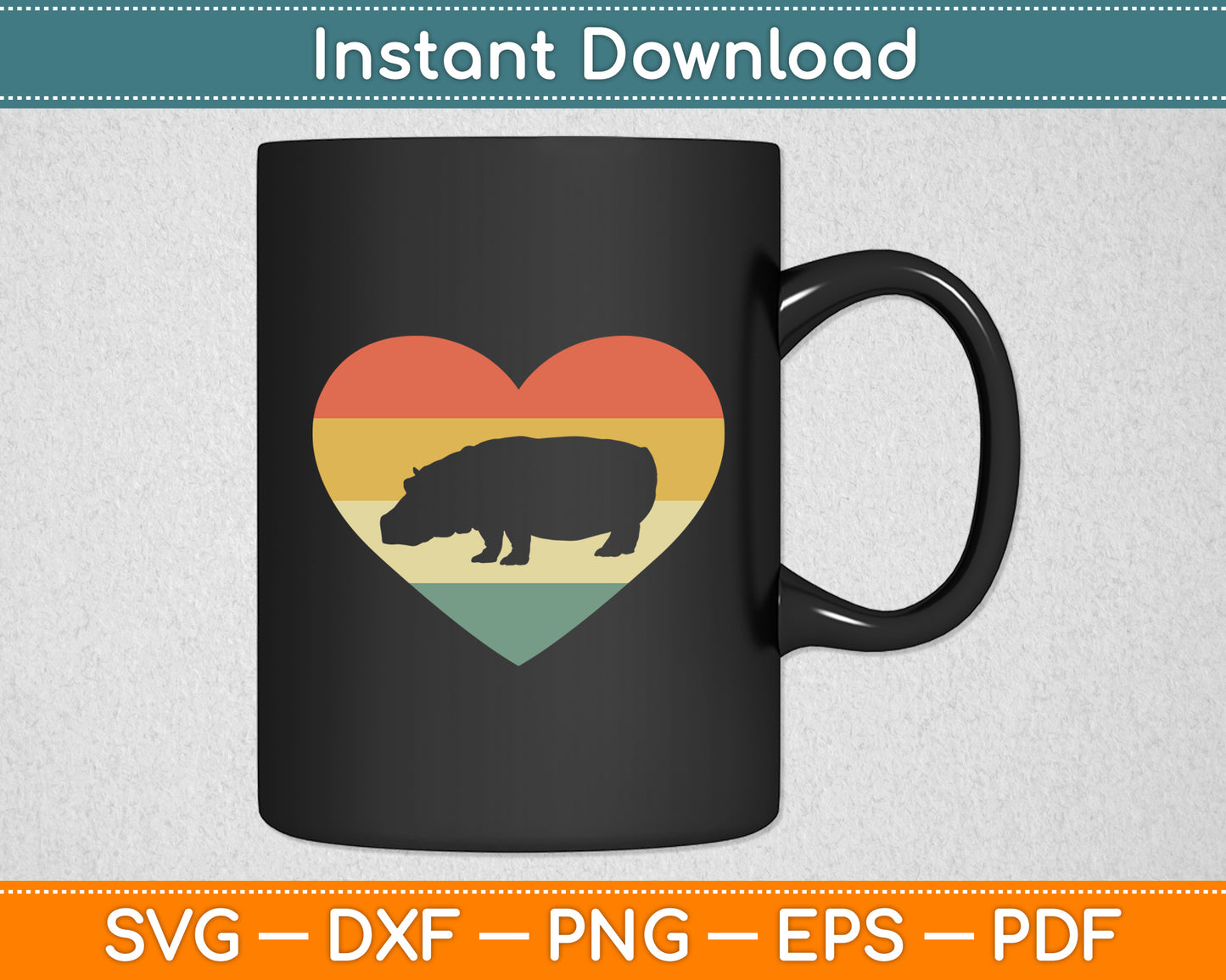 Retro Vintage Hippo Hippopotamus Svg Png Dxf Digital Cutting File