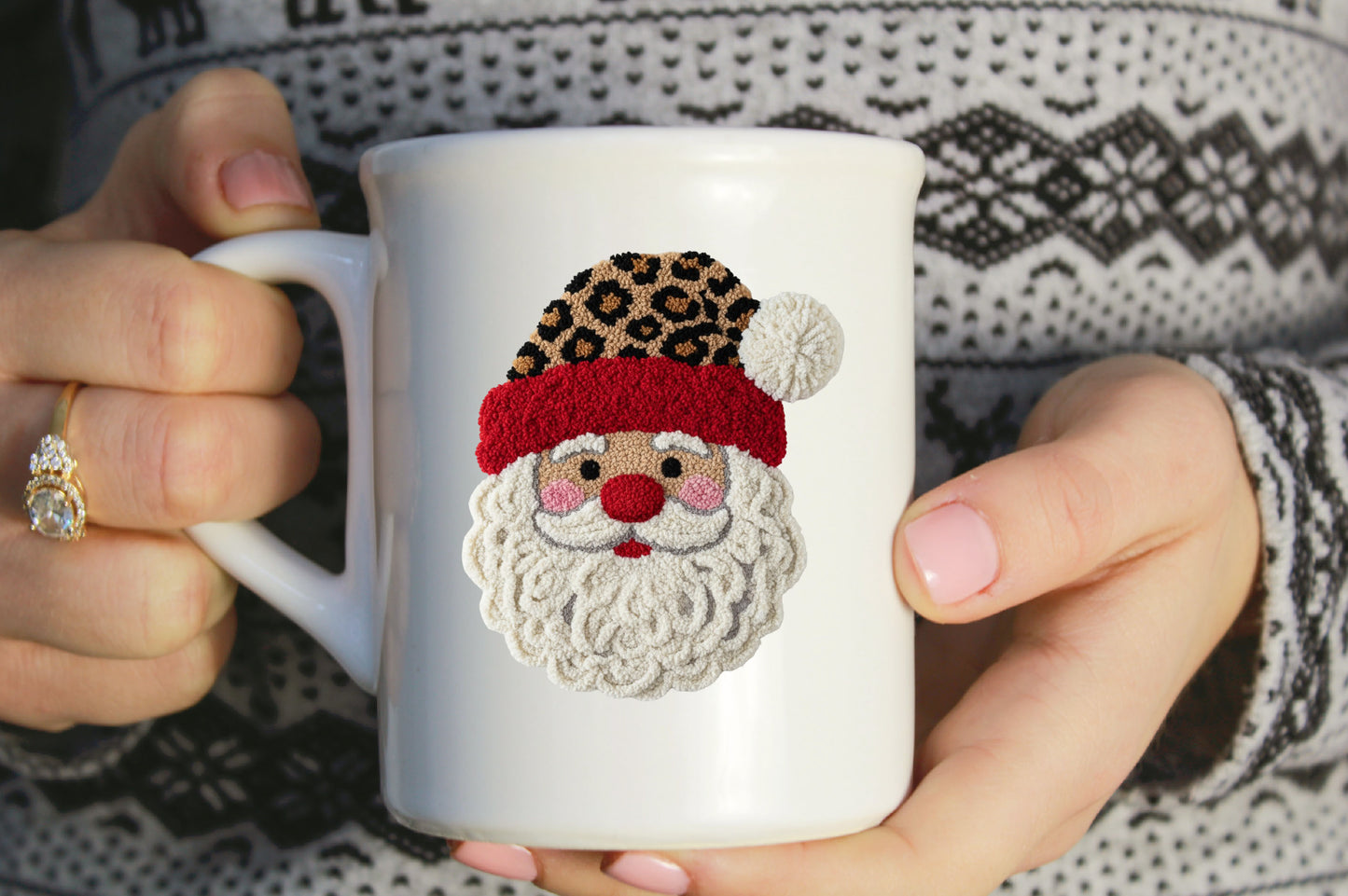 Retro Crochet Santa Claus Faux Yarn PNG Sublimation