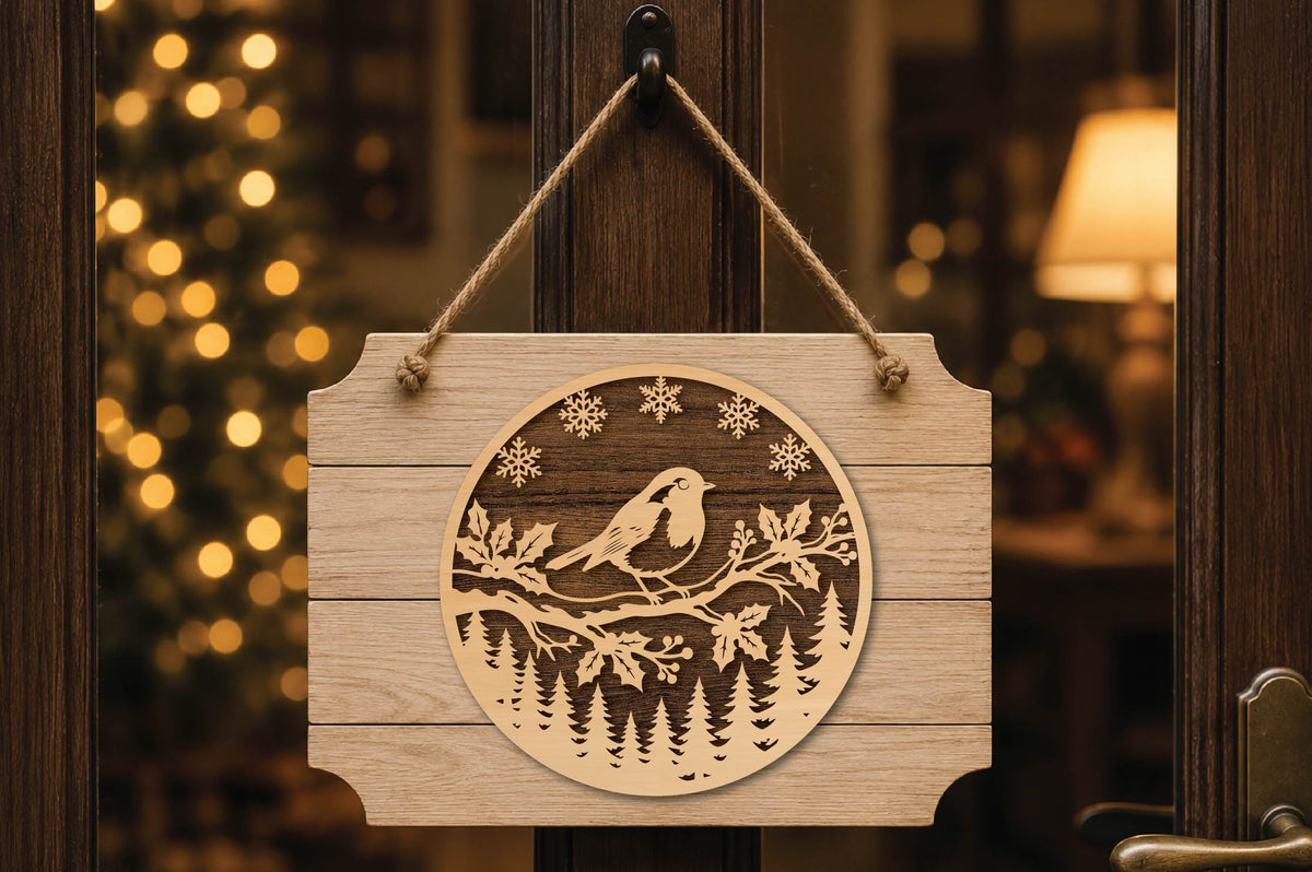 Robin Bird Christmas Laser Cut SVG, Christmas Robin Ornament Cut File, Winter Woodland Bird Decor