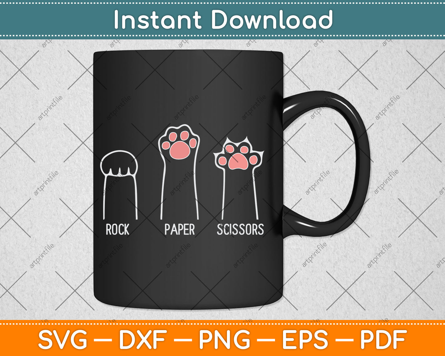 Rock Paper Scissors Hand Game Cute Paw Funny Cat Svg Digital Cutting File