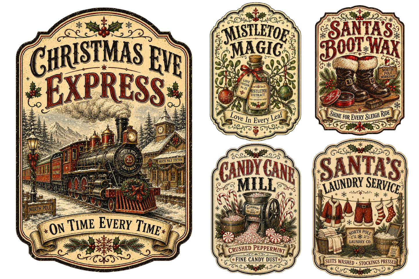 Rustic Christmas Label Sign PNG Collection Bundle