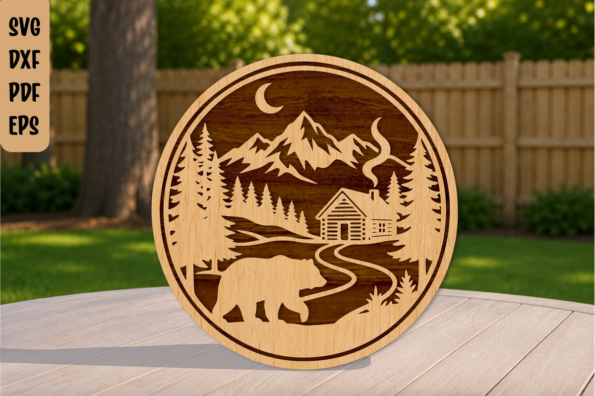 Rustic Bear Cabin Laser Cut SVG
