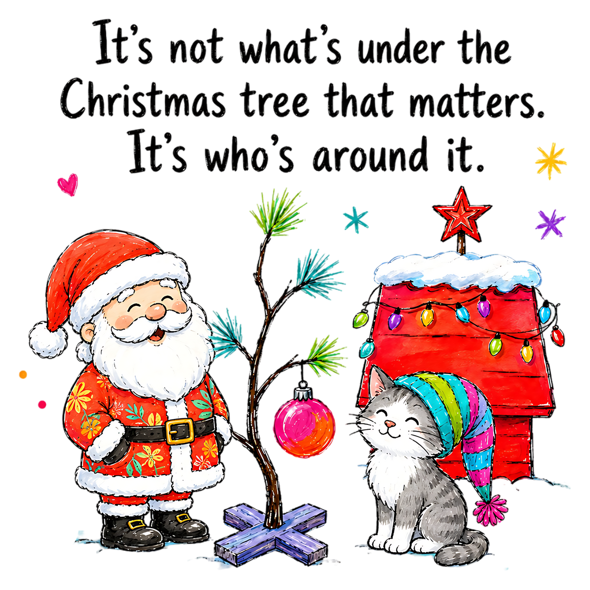 Santa Cat Christmas Tree Quote PNG