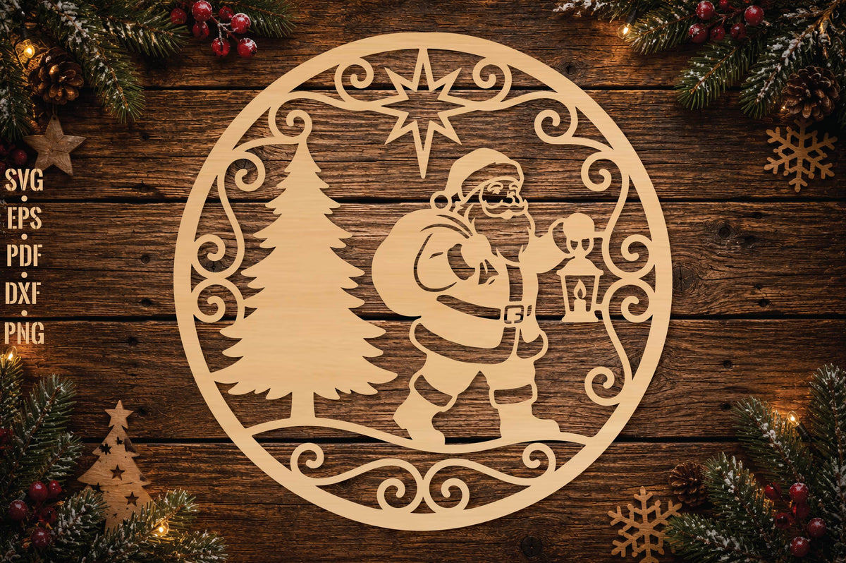 Santa Christmas Ornament Laser Cut SVG, Santa Claus Christmas Tree Ornament Cut File