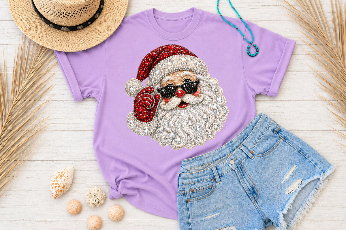 Rhinestone Santa Claus PNG Christmas Sublimation Design