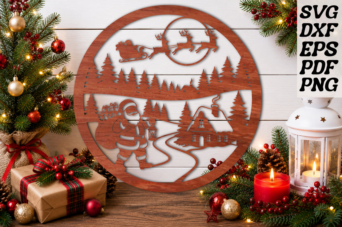 Santa Claus Christmas Village Wooden Sign SVG