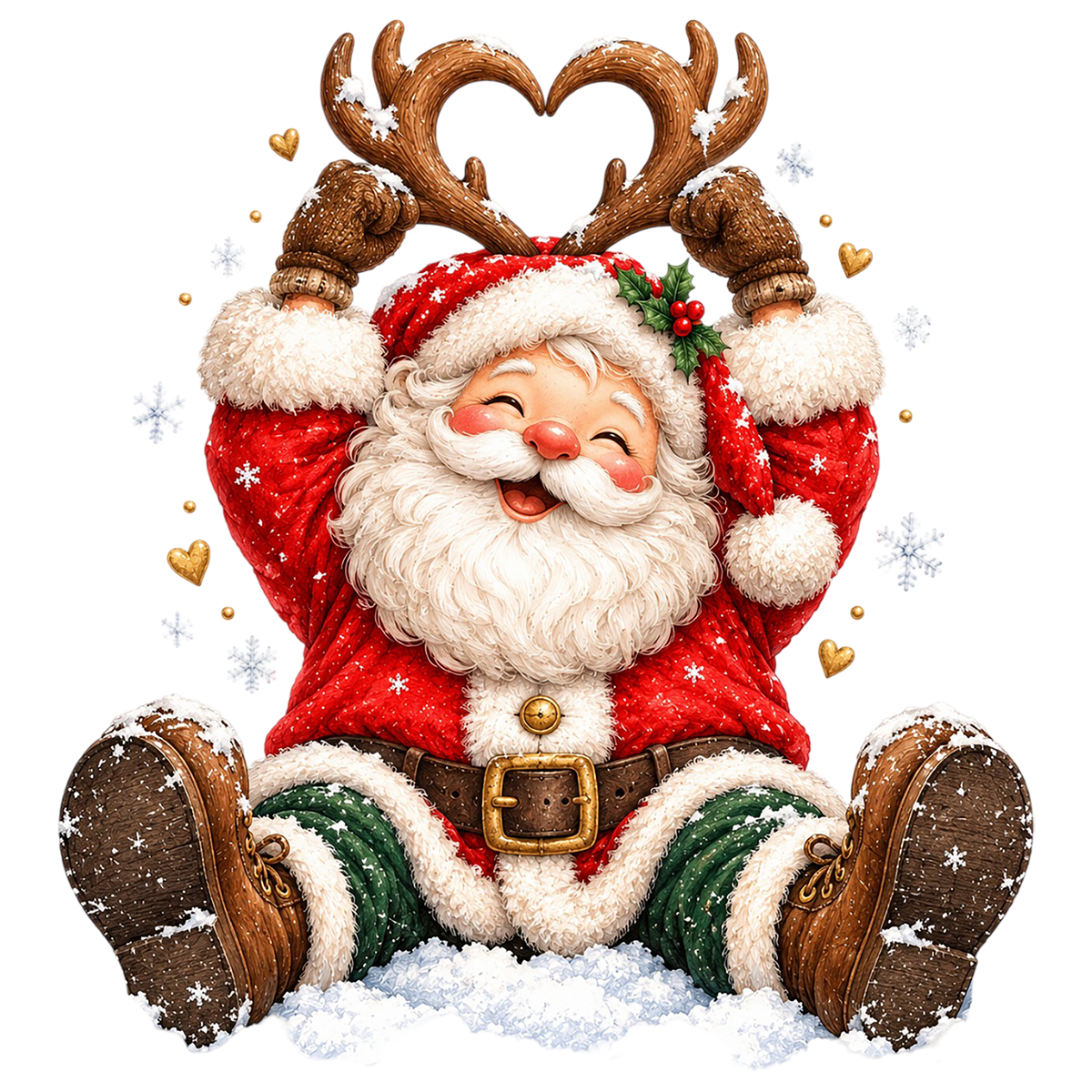 Santa Reindeer Antler Heart Christmas PNG
