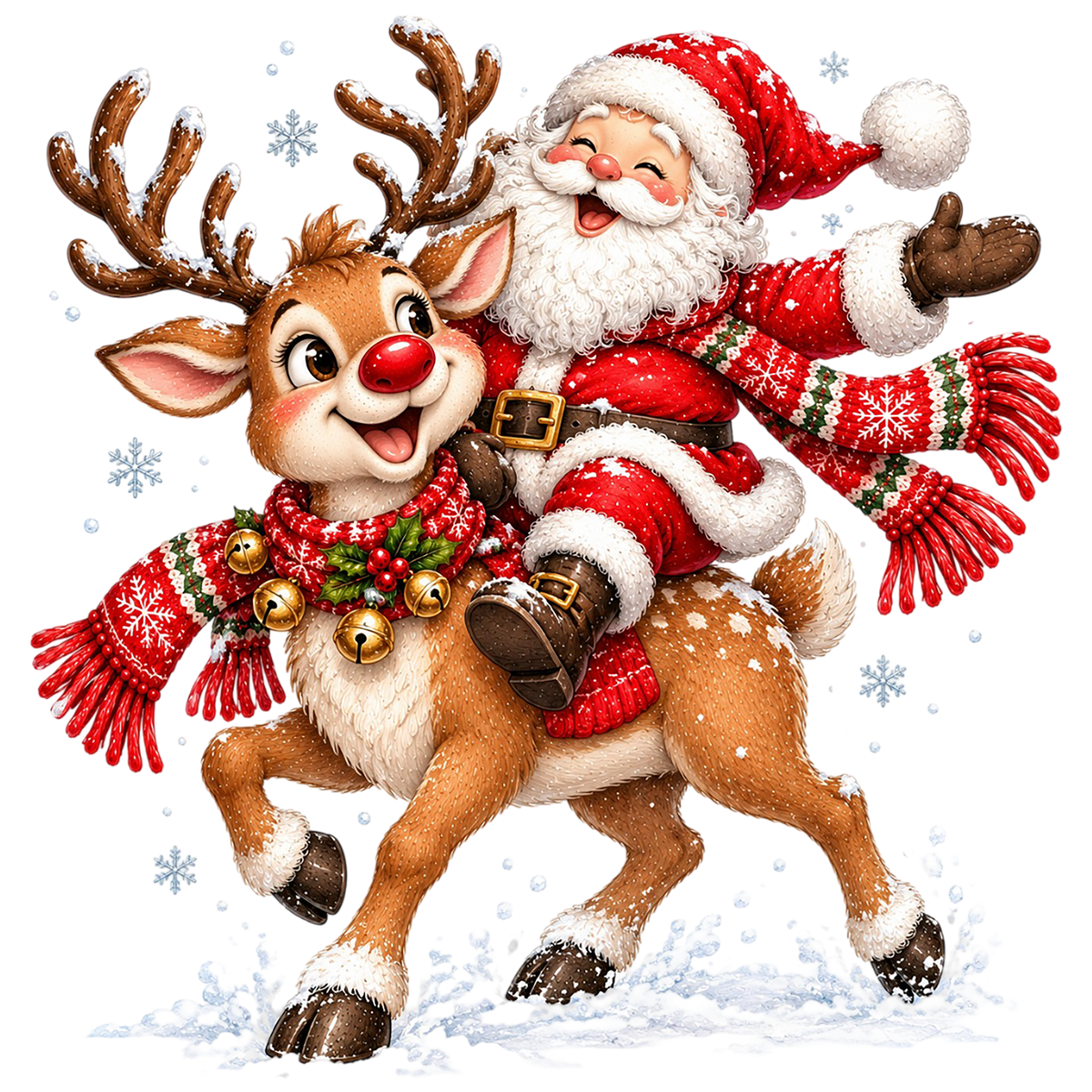 Santa Riding Reindeer Christmas PNG