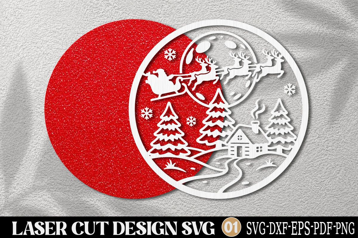 Santa Sleigh Winter Village Christmas Ornament Laser Cut SVG | Holiday SVG