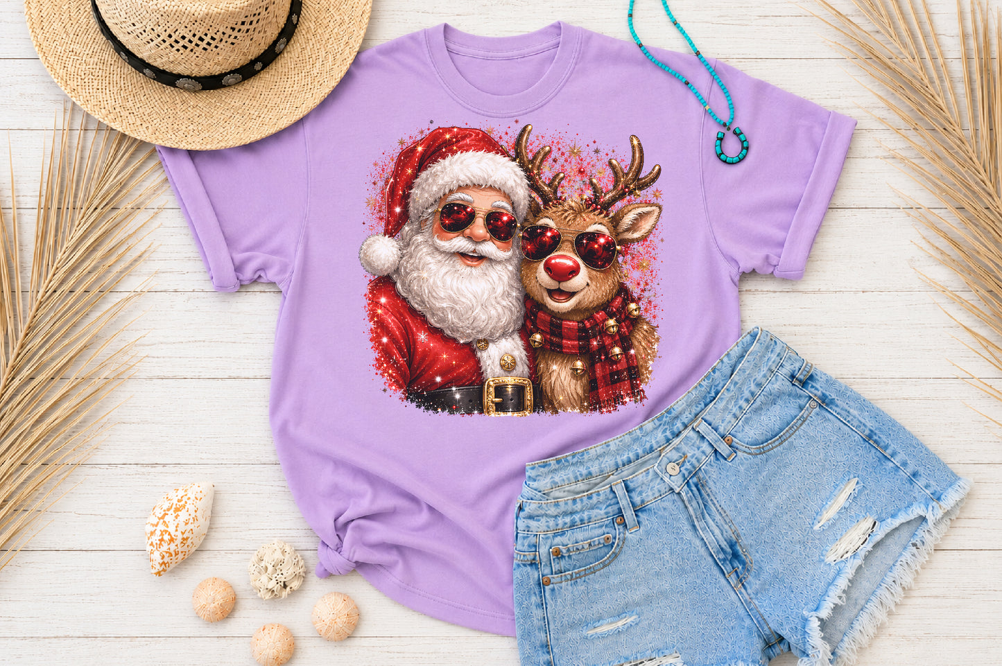 Santa Reindeer Christmas PNG Funny Holiday Sunglasses Design