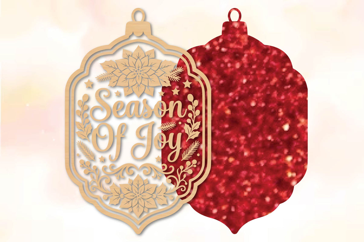 Season of Joy Poinsettia Christmas Ornament Laser Cut SVG