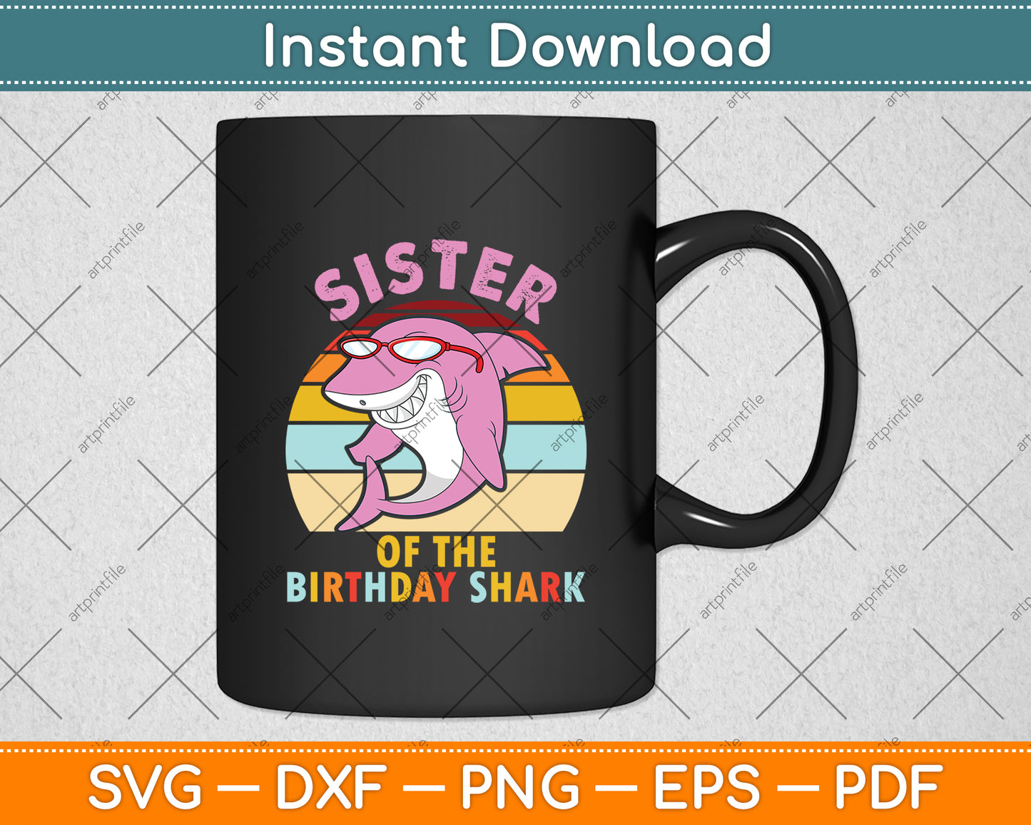 Sister Of The Birthday Shark Retro Vintage Svg Digital Cutting File