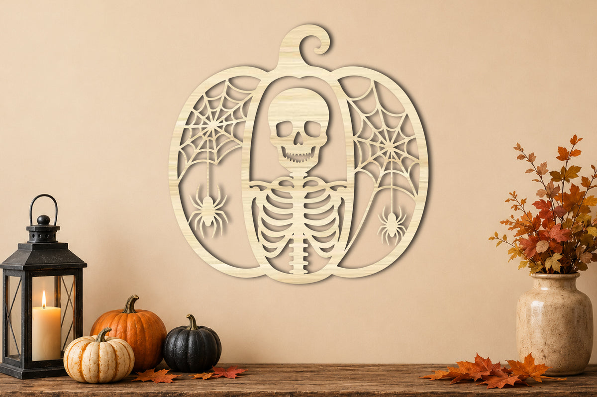 Skeleton Pumpkin Halloween SVG | Skull Spider Web Laser Cut