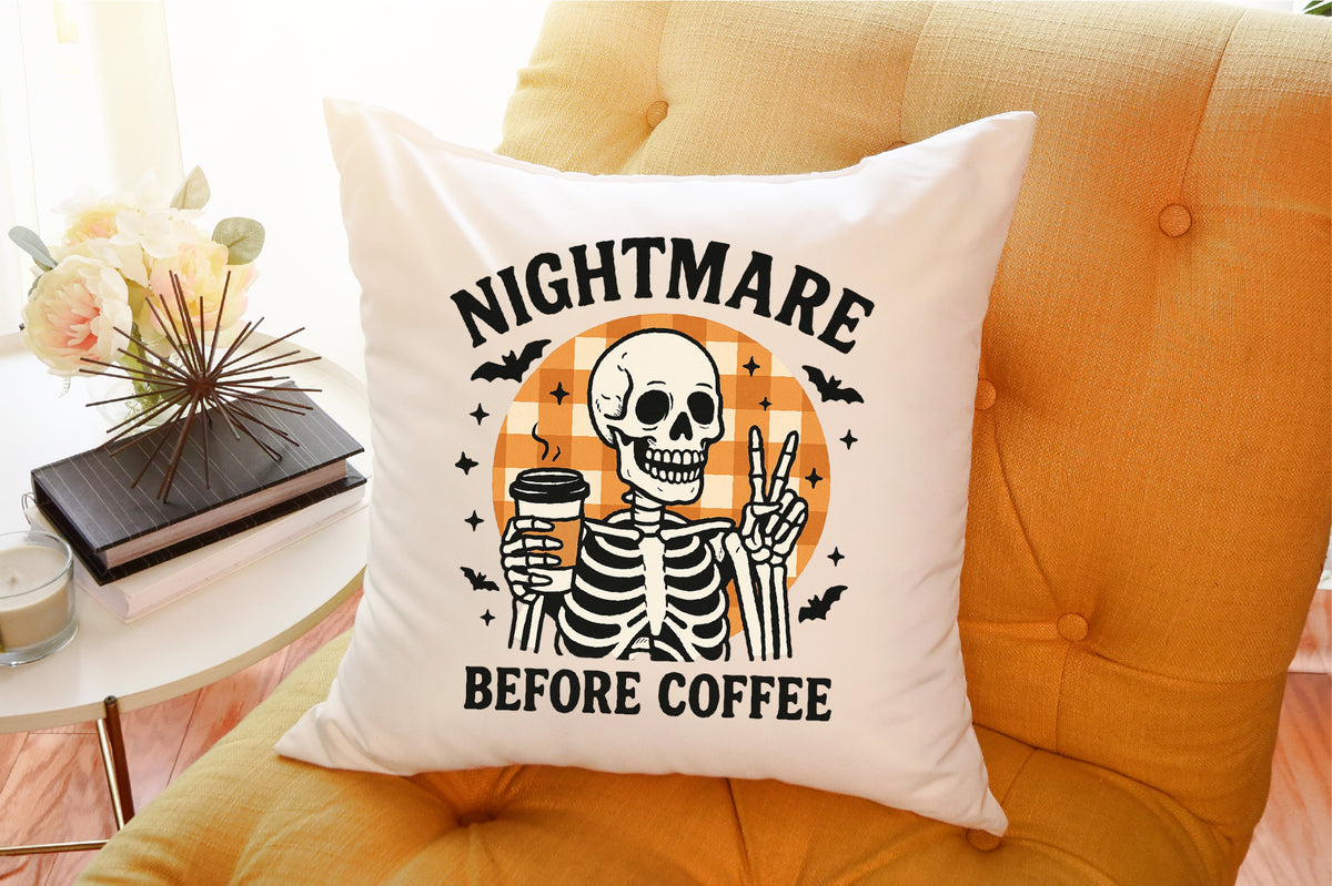 Nightmare Before Coffee Halloween Skeleton PNG Sublimation Design
