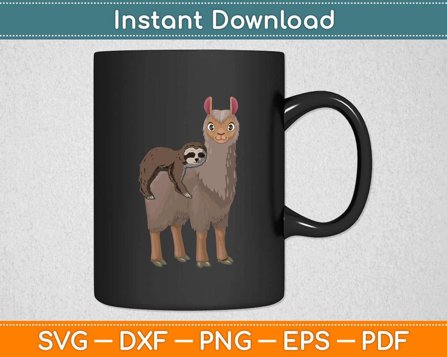 Sloth Riding Llama Fluffy Animal Funny Svg Digital Cutting File