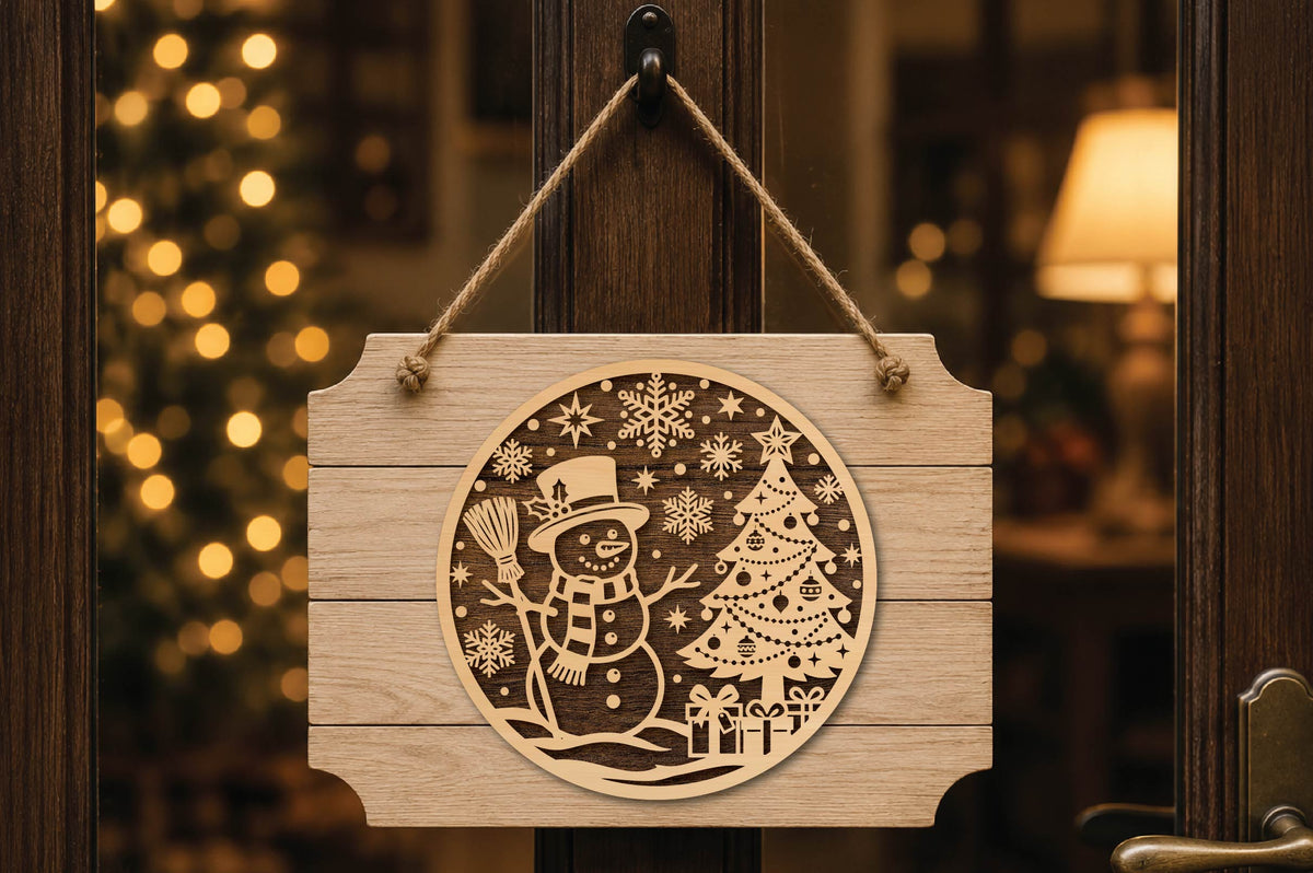 Snowman Christmas Laser Cut SVG, Snowman Christmas Tree Ornament Cut File