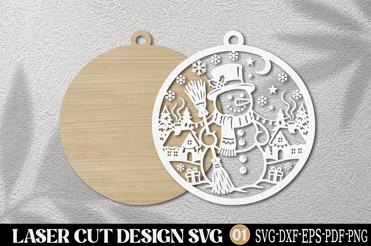 Snowman Christmas Ornament Laser Cut SVG | Winter Snowman Christmas Decoration