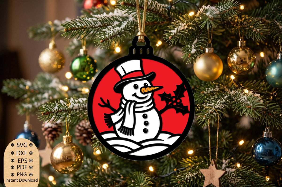Snowman Christmas Ornament Laser Cut SVG, Snowman Ornament Cut File, Christmas Snowman SVG, Winter Holiday Decor