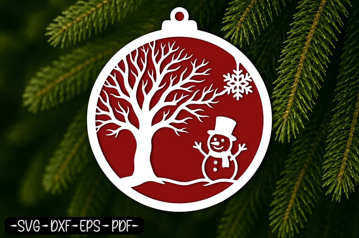 Snowman Christmas Ornament Laser Cut SVG, Winter Tree Ornament Cut File, Snowman Holiday Decoration SVG