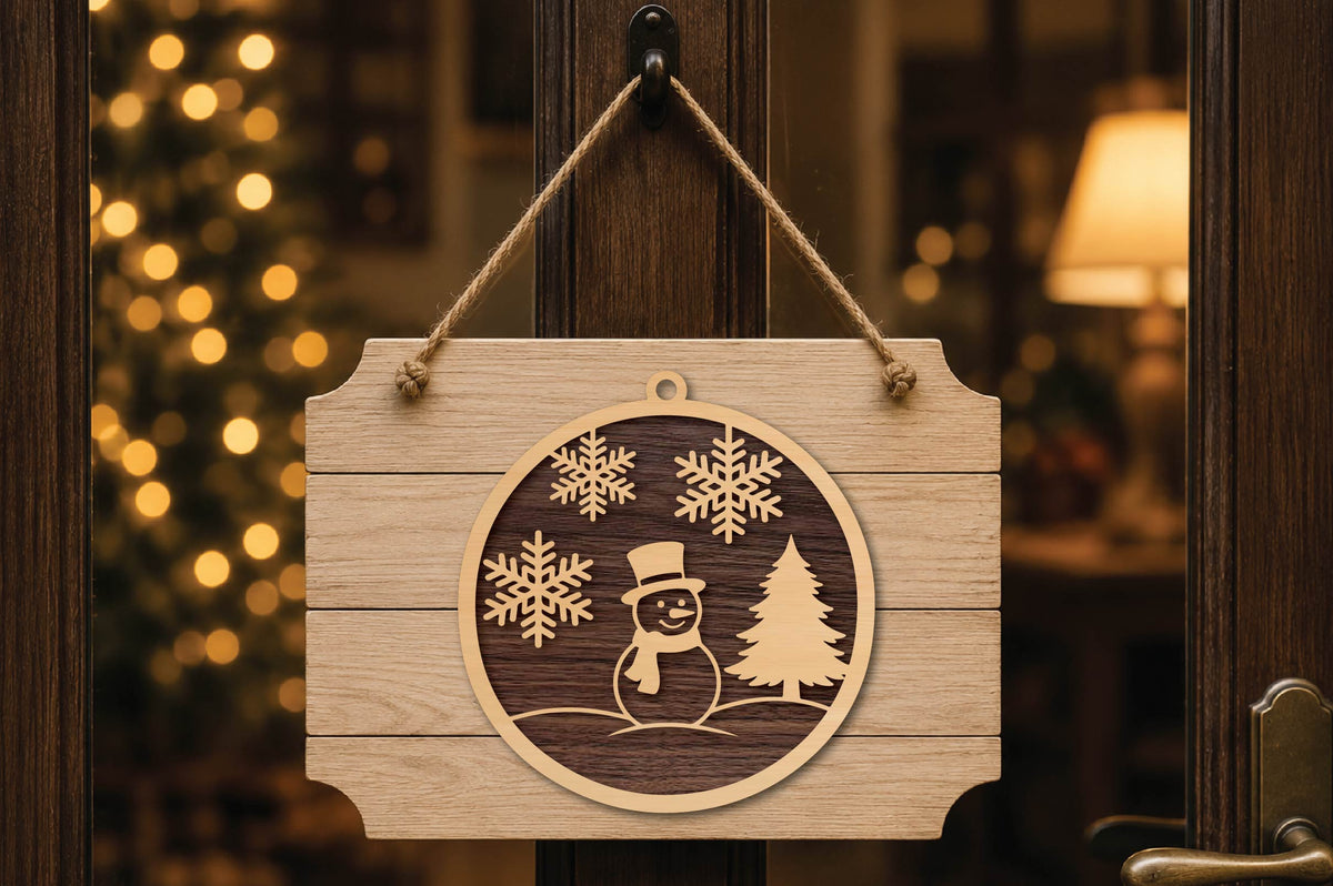 Snowman Christmas Ornament Laser Cut SVG, Snowflake Snowman Christmas Tree Ornament Cut File