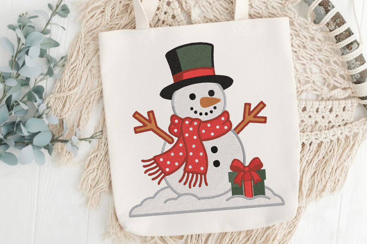 Snowman Embroidery Design – Cute Christmas Snowman Machine Embroidery Pattern, Winter Holiday Embroidery Design