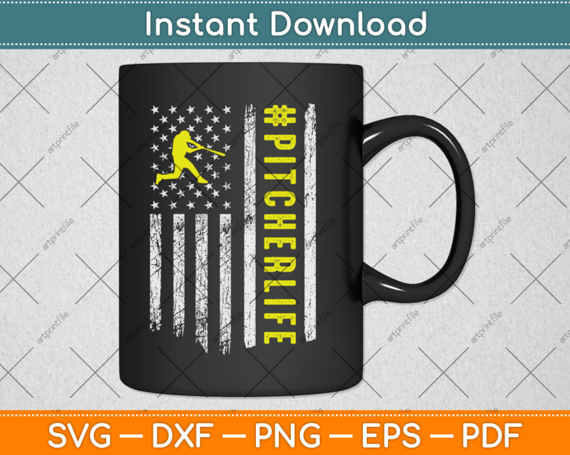 Softball Pitcher Gift USA American Flag Softball Svg Digital Cutting File