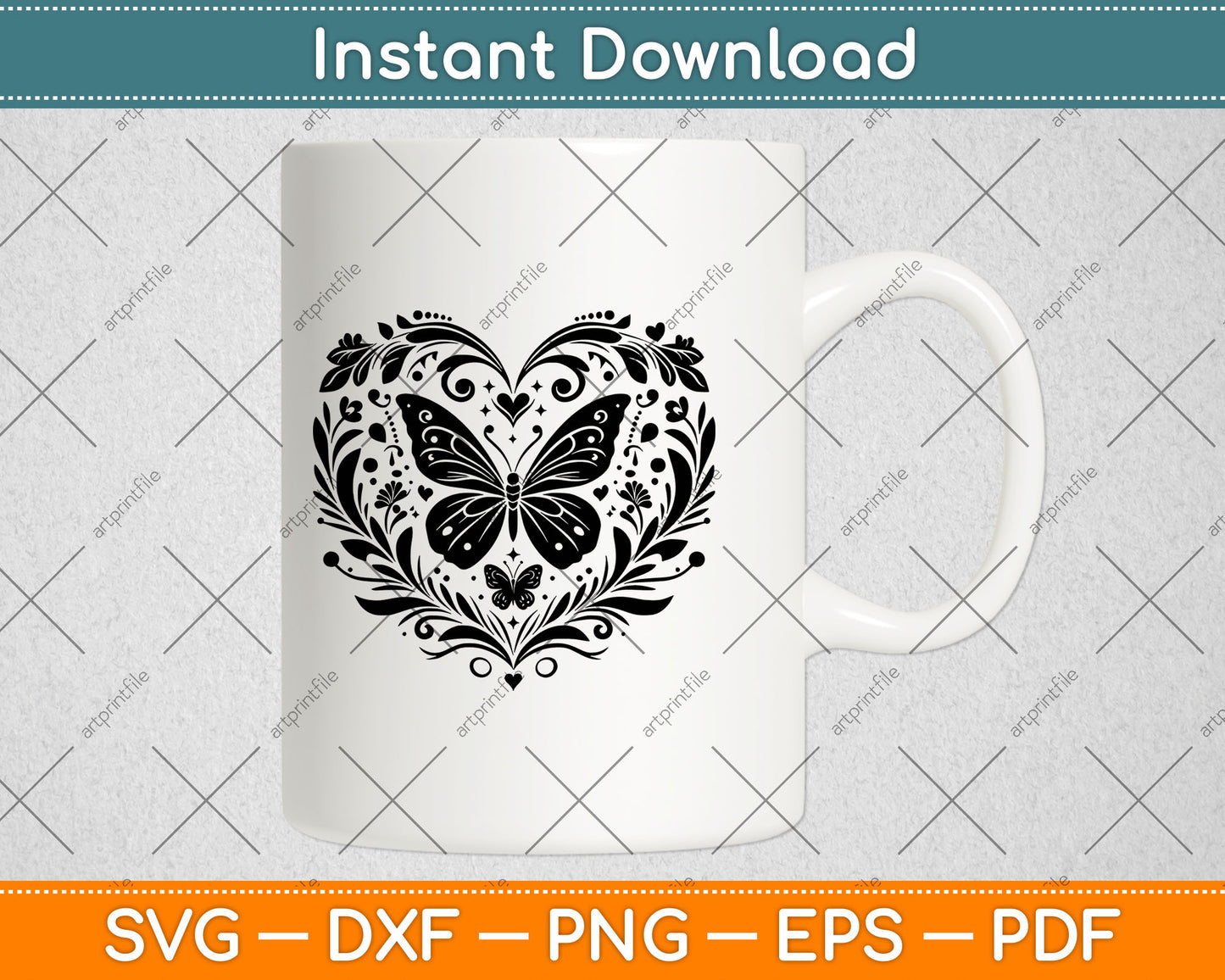 Sparkly Heart Butterfly Svg Png Digital Cutting File