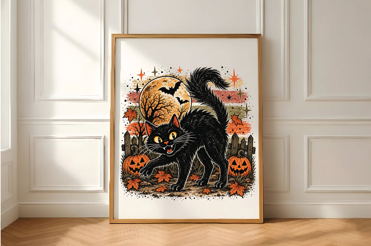 Spooky Black Cat Halloween Pumpkin PNG