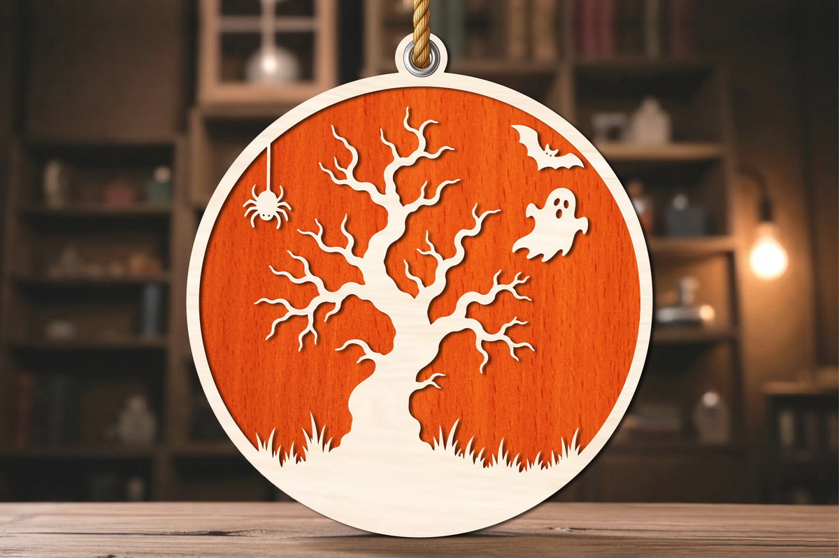 Spooky Halloween Tree Round Laser Cut SVG