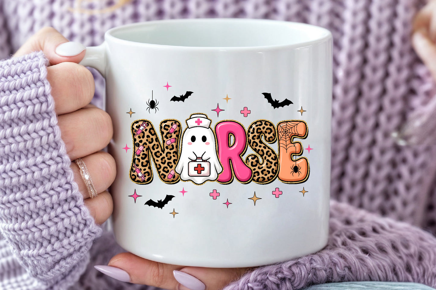 Spooky Nurse Halloween PNG Leopard Ghost Nurse Sublimation Design