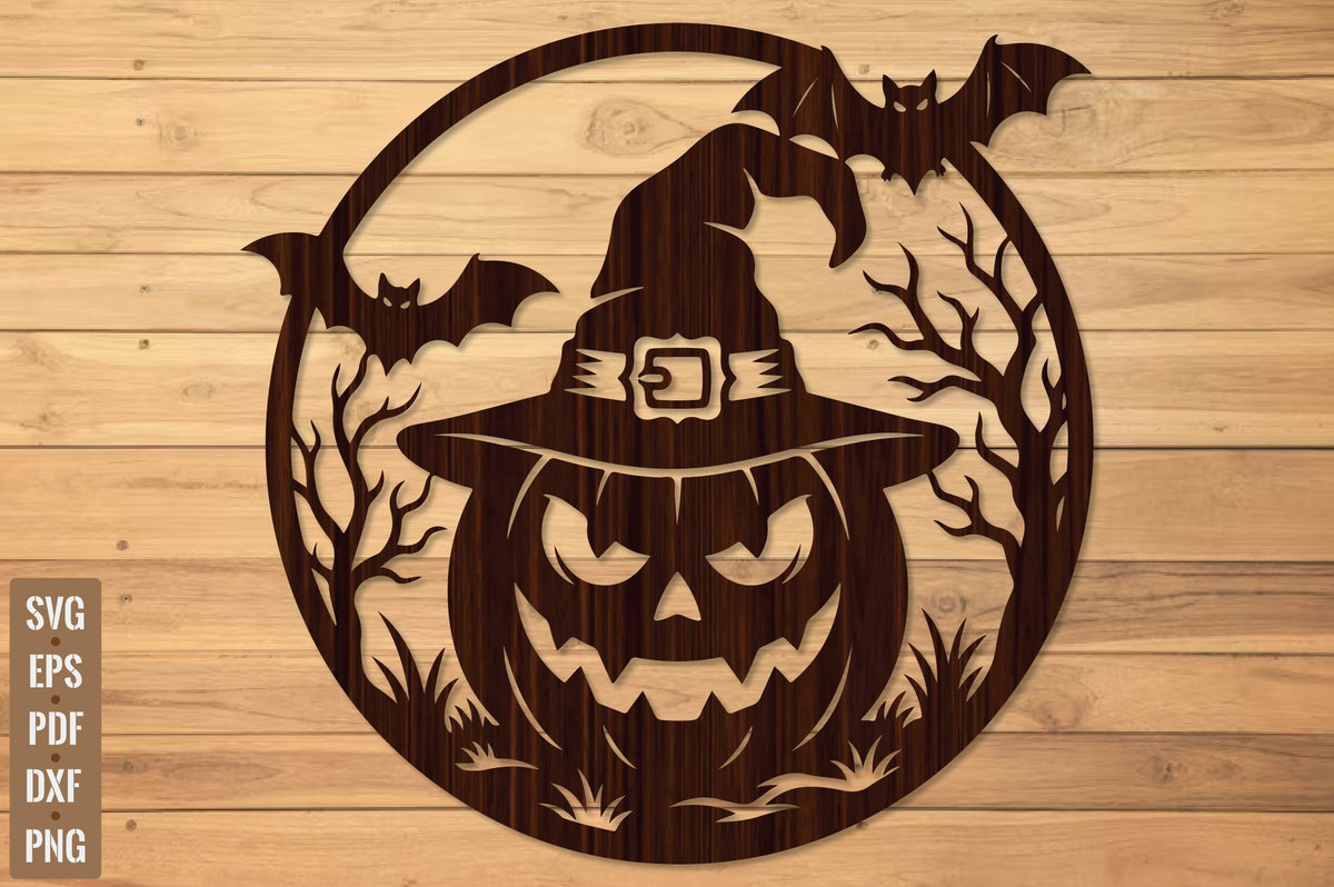 Spooky Pumpkin Witch Hat Halloween Door Hanger Laser Cut SVG, Witch Pumpkin Cut File, Halloween Decor
