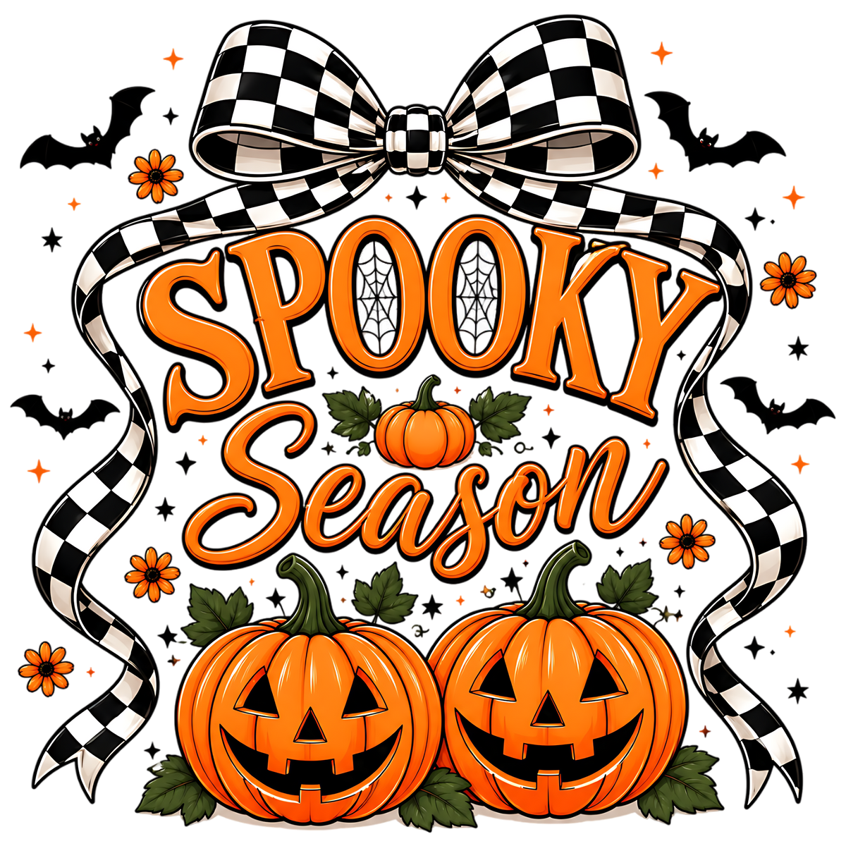 Spooky Season Checkered Bow Halloween PNG
