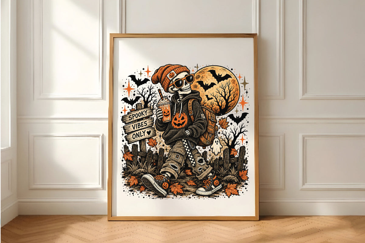 Spooky Skeleton Halloween Vibes PNG