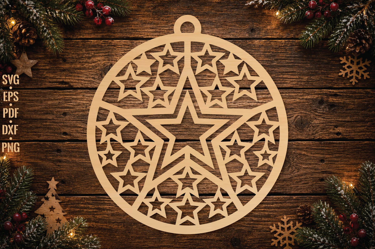 Star Christmas Ornament Laser Cut SVG, Star Ornament Cut File, Christmas Tree Holiday Decor