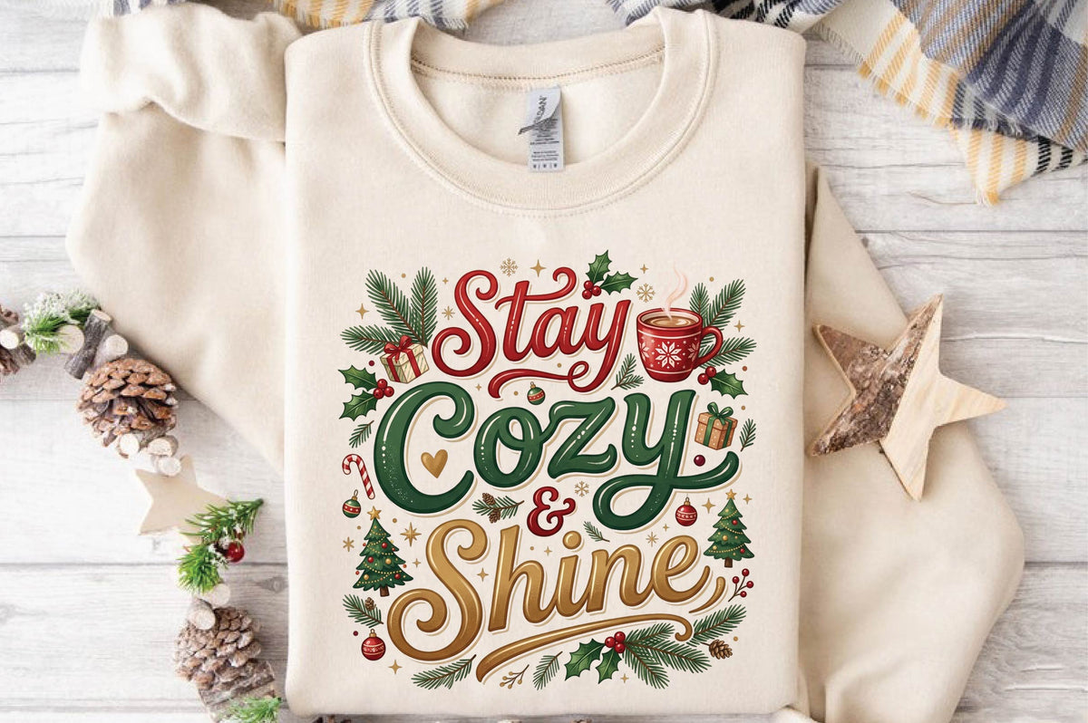 Stay Cozy & Shine Christmas PNG, Christmas Coffee Sublimation Design, Cozy Holiday Shirt PNG