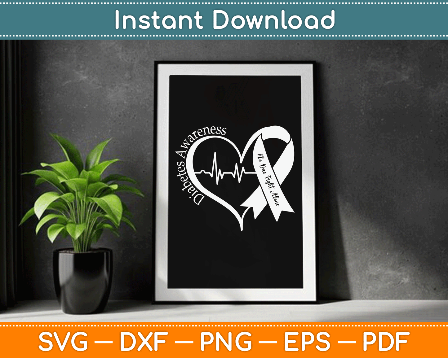 Support Diabetes Awareness Heart Blue Ribbon T1D Type 1 SVG Digital Cutting File