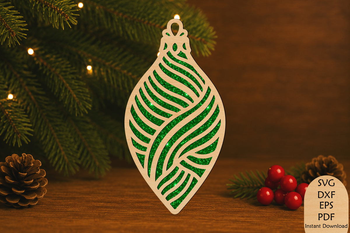 Swirl Teardrop Christmas Ornament Laser Cut SVG File