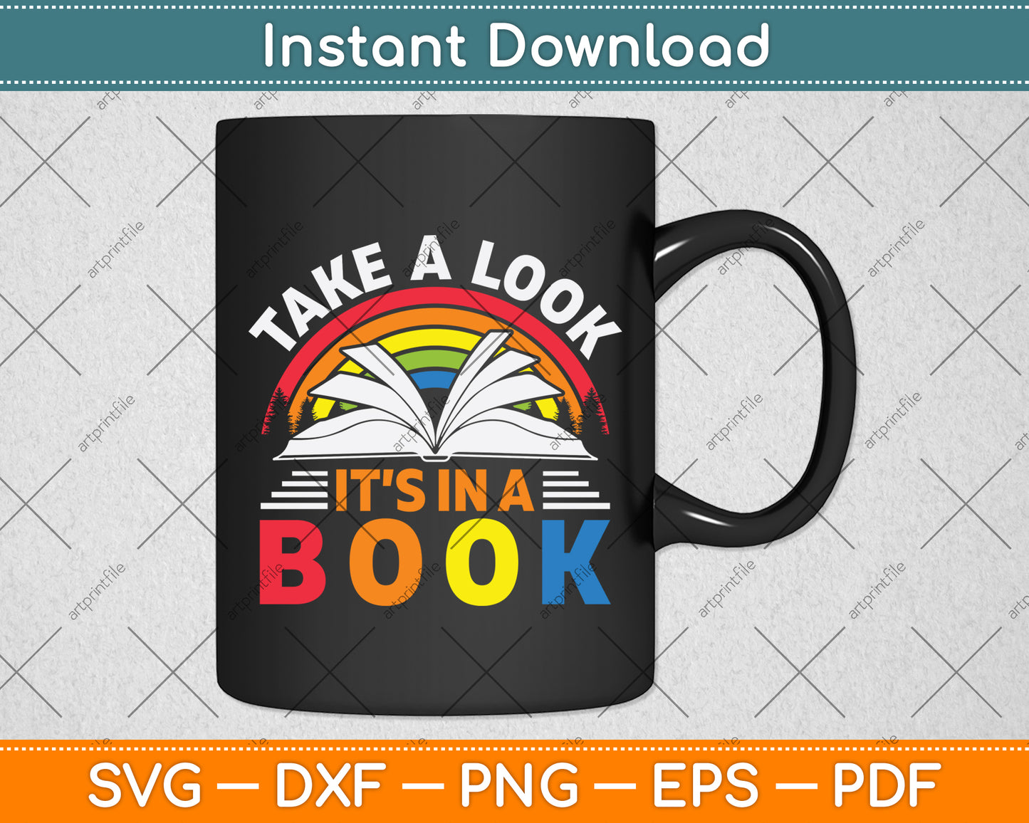 Take A Look It’s In A Book Reading Vintage Retro Rainbow Svg Digital Cutting File